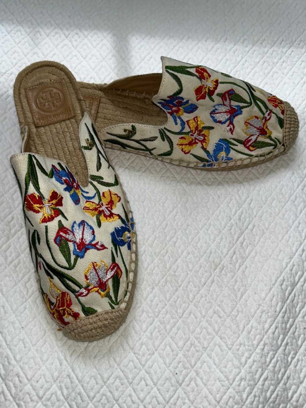 tory burch embroidered flowers espadrilles shoes 6 1/2